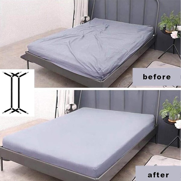 2 stk. Svarte justerbare elastiske trekantstropper, justerbare lange lakenstøttestropper lakenklips for laken, sofa