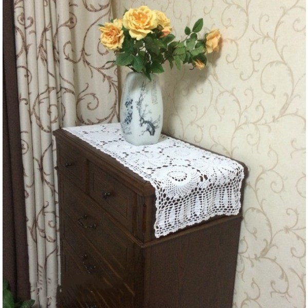 Cotton Crochet Lace Rectangular Tablecloth Nightstand Cover Native Dresser Scarf Table Runner