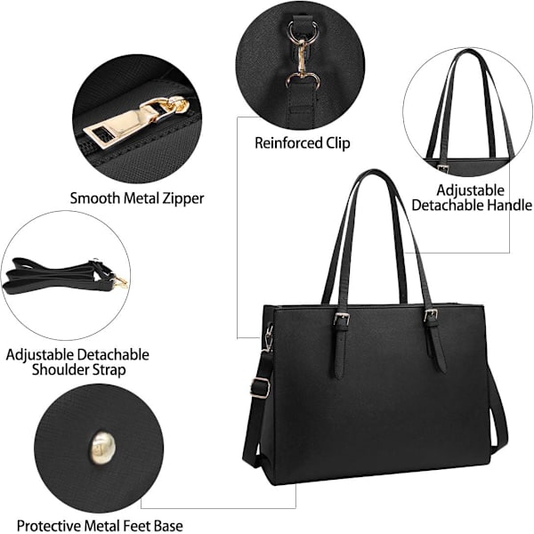 Tote Bag Dam Handväska PU Läder Stor Kapacitet Laptop Väska 15.6 Tum Vattentät Skolväska Crossbody Axelväska