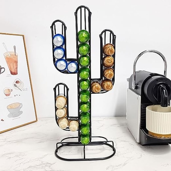 Podholder, kaktusformet kaffepodholder Hjem Svart Jern Kaffe Kapsel Oppbevaringsholder Organizer, Rommer 48 Kaffe Pods
