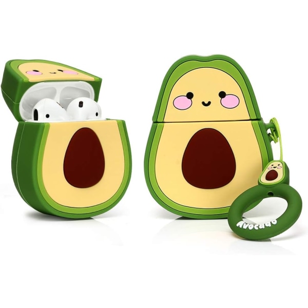Silikone Airpods Cover Cute Funny Kompatibel til Apple Airpods 1 og 2 [Fruit and Food Series] (Avocado Smile)