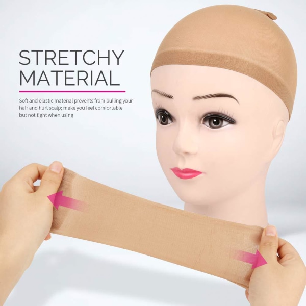 6-paknings lysebrune elastiske parykkhetter - Unisex elastisk nylon med lukkede hårhetter, pustende brun parykkhette for menn, kvinner, sminke