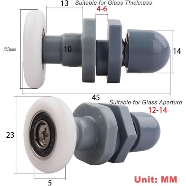 Dusjdørhjul, Roulette Skyvedør 4-delt Dusj For Rull for Skyvedusj Omfang Glass Porte Rouleaux Ruller (23mm)