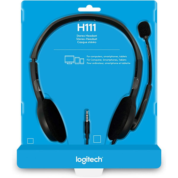 H111 Langalliset kuulokkeet, stereokuulokkeet melunvaimennusmikrofonilla, 3,5 mm:n ääniliitäntä, PC/Mac/kannettava/älypuhelin/tabletti - Musta