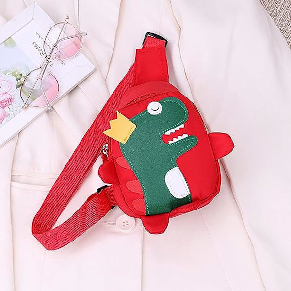 Barn Dinosaurie Crossbody Väska (Röd), Söt Lätt Anti Stöld Mini Bröstväska Axelväska Pojkar Flickor Barn
