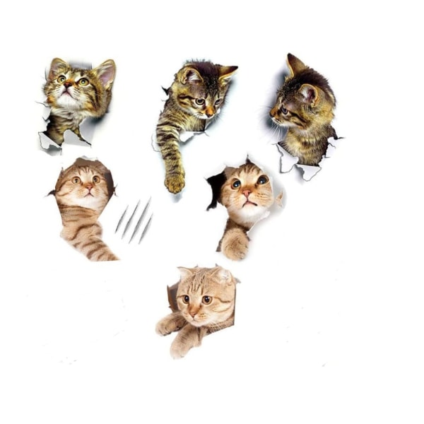 3D-kattevægklistermærker, 6 søde 3D-katteklistermærker, 3D-katteklistermærker, ea