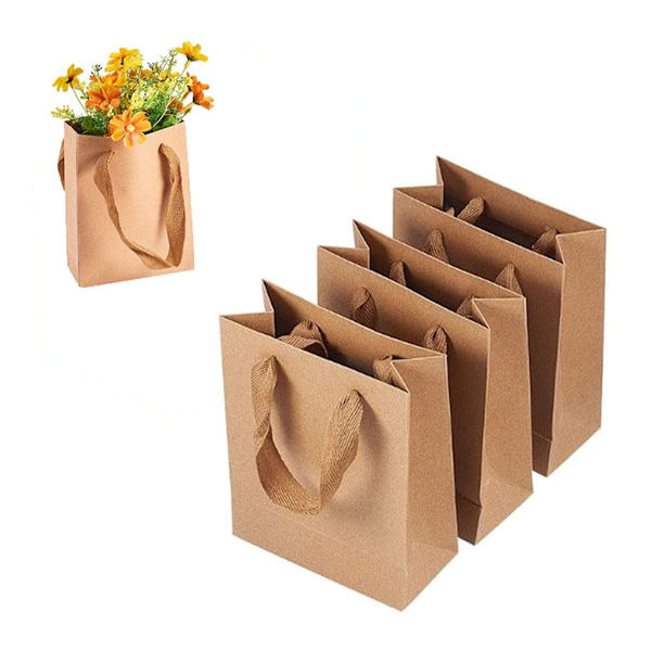 Kraftpapir Gaveposer: 25 STK Sterke Papirposer med Håndtak 7,9 x 5,9 x 2,4 tommer, Handleposer Klær Detaljhandel Gavefest Jul (Brun)