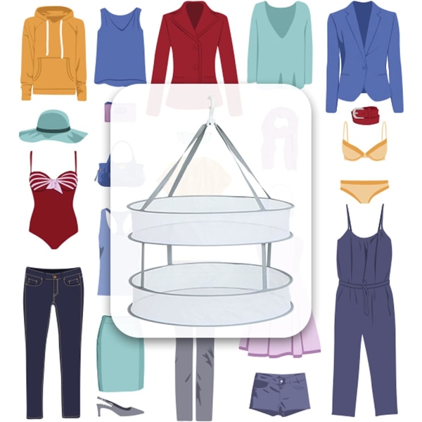 Foldbar Dobbelt Tørrekurv - 48cm Diameter, Hængende Tøj Tørrekurv Foldbar Mesh Tørrekurv, Foldbar Sweater Tørrekurv, Delikat S
