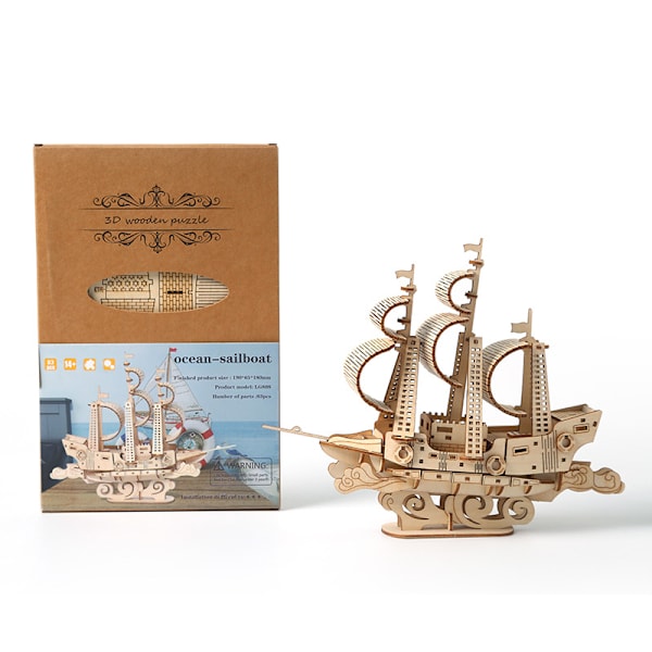 DIY handgjord trämodell av segelfartyg i havet 3D tredimensionellt pussel present barns leksaker skrivbordsdisplay
