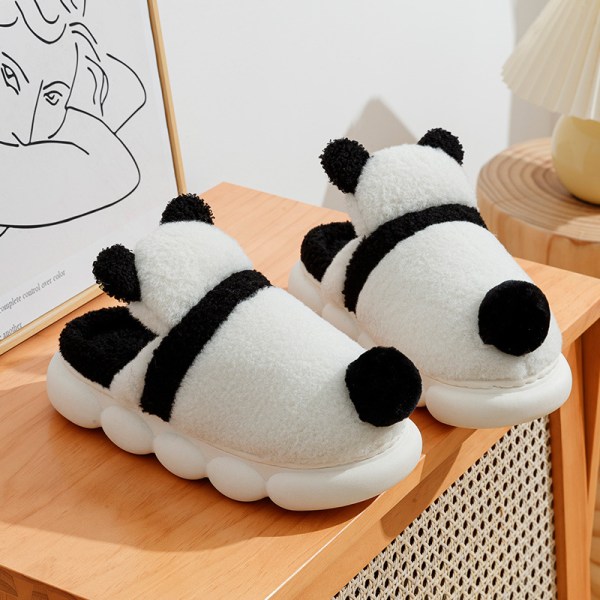 Söta panda skor vinter plysch tofflor för kvinnor varma tecknade trädgårdshus skor inomhus hem tjocksulade skor halkfria fluffiga 24,5cm