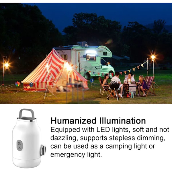 Bærbar luftpumpe til oppustning og tømning, elektrisk pumpe, multifunktionel LED campinglampe, powerbank support med trinløs justering