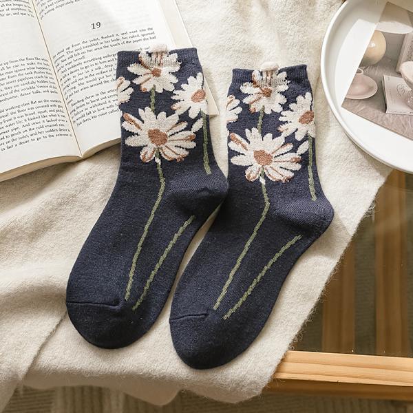 5 par damstrumpor med blommönster