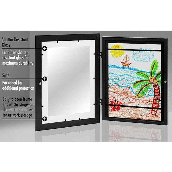 Sett med 2 rammer for barnetegninger - Barnekunst rammer med frontåpning - A4 fotoramme for barn å bytte - Oppbevaringsrammer for visning