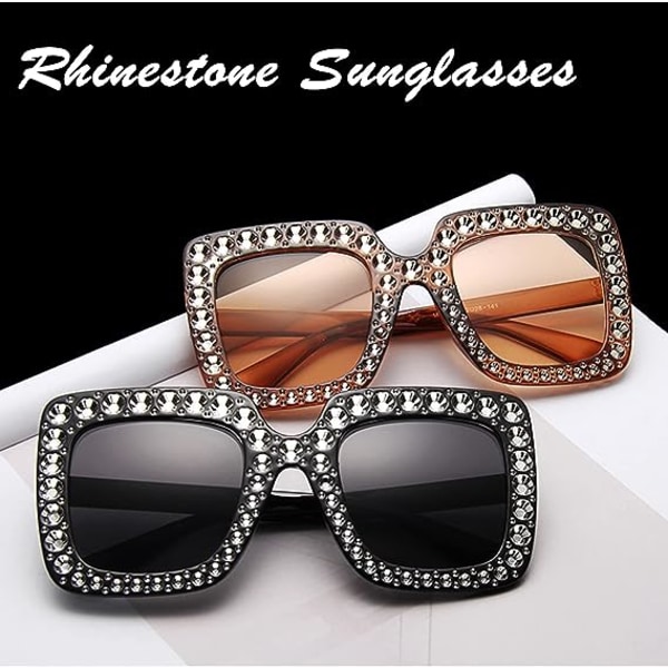 3 stykker overdimensjonerte rhinestone solbriller, firkantet nøytral diamo
