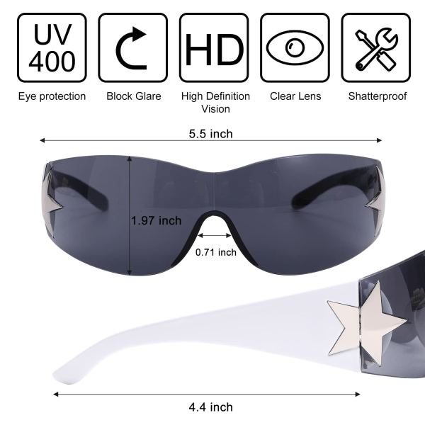 Y2K-solbriller uden indfatning til kvinder, mænd, omsluttede solbriller