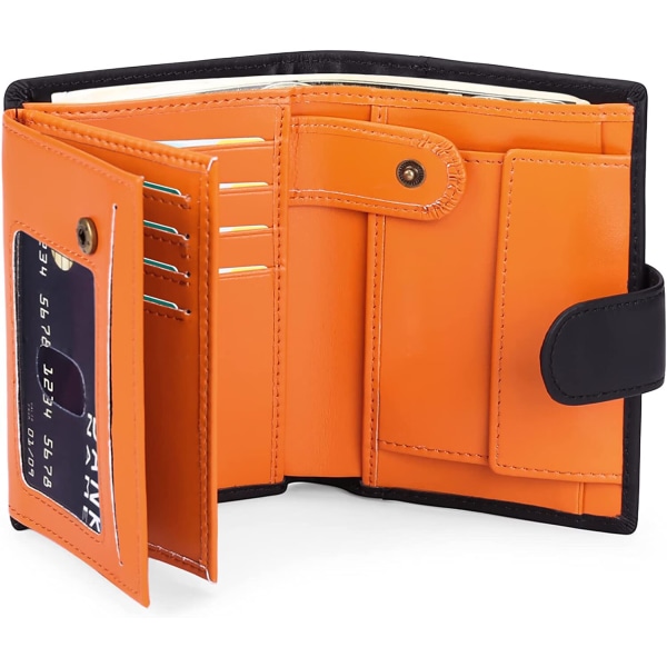 Svart Orange - Stor äkta läder Trifold-plånbok för män, herr