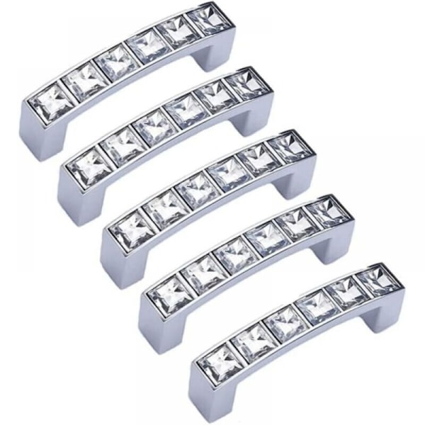 (5 stk., hulafstand 64 mm/2,5\") Diamantglas skuffehåndtag, krystal skabshåndtag med lette rhinsten