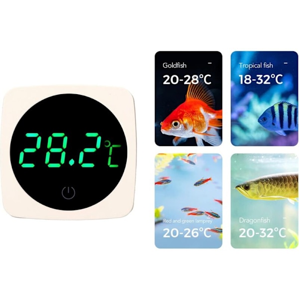 Akvarietermometer, LED digital displaytermometer, 0,1 ℃ Touch-läge och högprecisionsklocka LED Digital termometer för akvarium