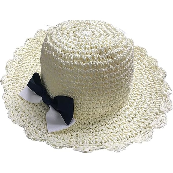 Rice White - 1 Styck Baby Straw Summer Hat Girls Flower Hat Barn Solskydd Resor Strand UV-skydd