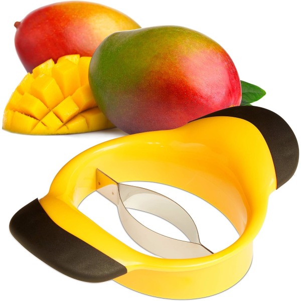 Mangokutter, del pit, sklisikkert håndtak, rustfritt stålblad, fruktskive, svart-gul A