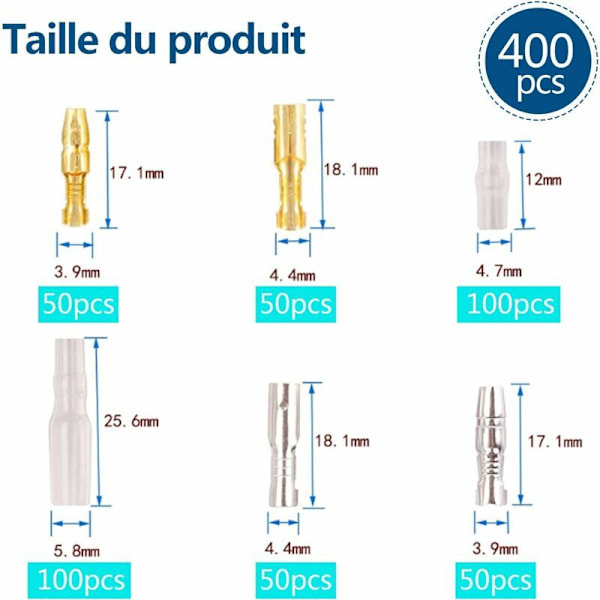 Puristusliittimet, 400 liitintä ja valikoimasarjoja 3,9 mm:n liittimistä, sähköliittimet, moottoripyörän sähköliittimet, liittimet eristeillä