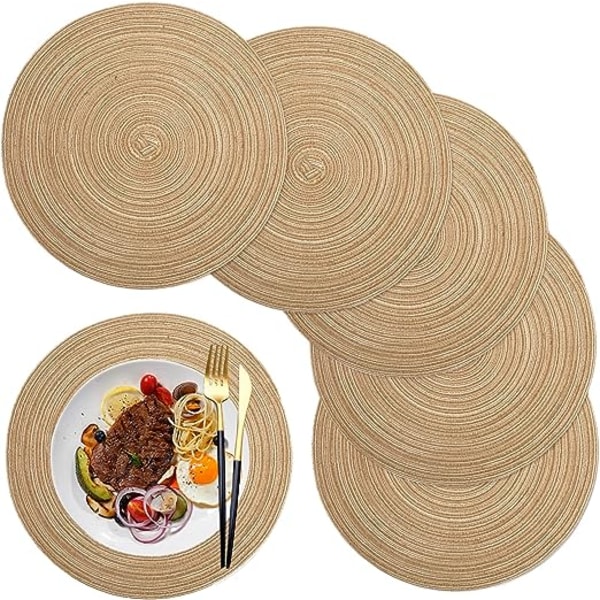 5 kpl pyöreitä pöytäliinoja (Tawny) 36cm, pyöreät pöytäliinat, PP-kudottu pestävä lämmönkestävä liukumaton