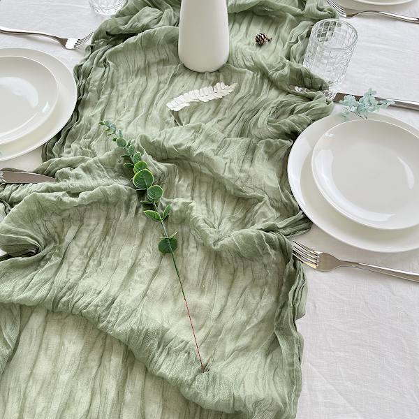 Set med 1 ostduk bordslöpare, 90 cm x 180 cm rustikt gasvävstyg, bröllopsbordsdekoration bordsduk för bröllopsfest brudbröllopsdekoration