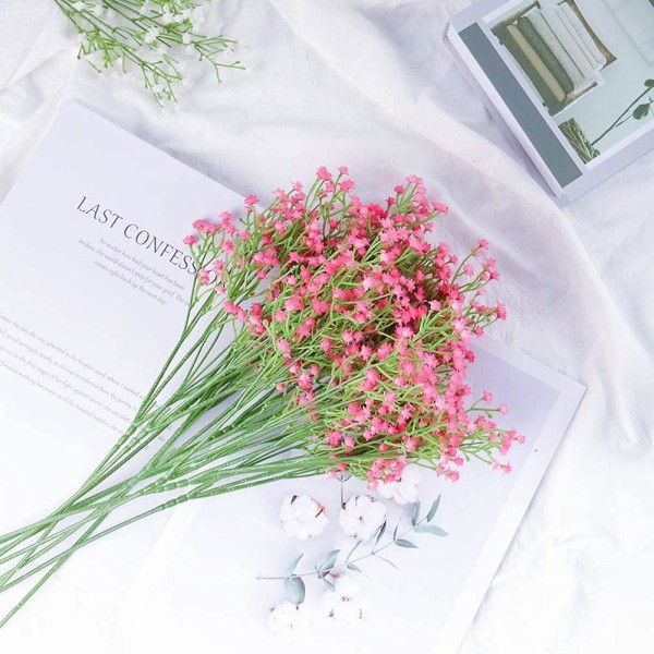 6 Pakk Realistiske Kunstige Gypsophila Blomstergrener til Bryllupsfest, Blomsteroppsats, Hjemmedekor (Rosa)