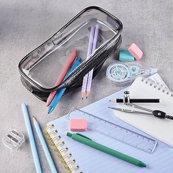 Transparent svart pennfodral, lämplig för studenter, kontor, skrivmaterial. Resekosmetikväska, bärbar necessär, vattentät, kosmetisk, PVC, bla