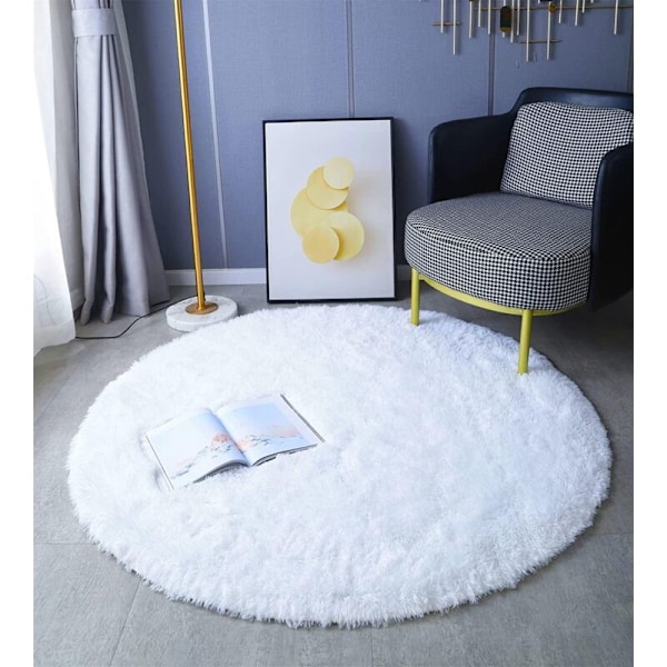 Rundt Teppe, Lang Lugg, 120cm X 120cm, Moderne, for Stue, Soverom, Spisestue eller Barnerom, Komfortabelt Shaggy Gulvteppe Anti-Skliteppe,