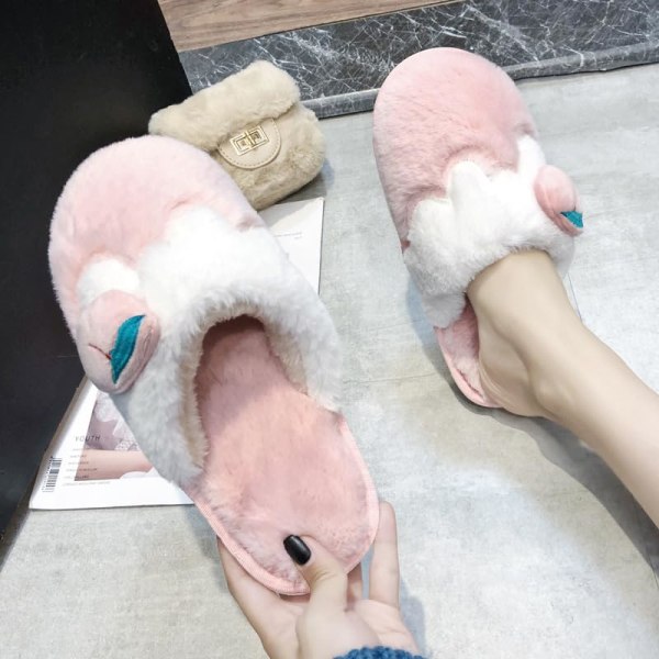 Women's Furry Slippers Strawberry Banana Cute Fruit Color Matching Bag Home Warm Slippers (Pink)