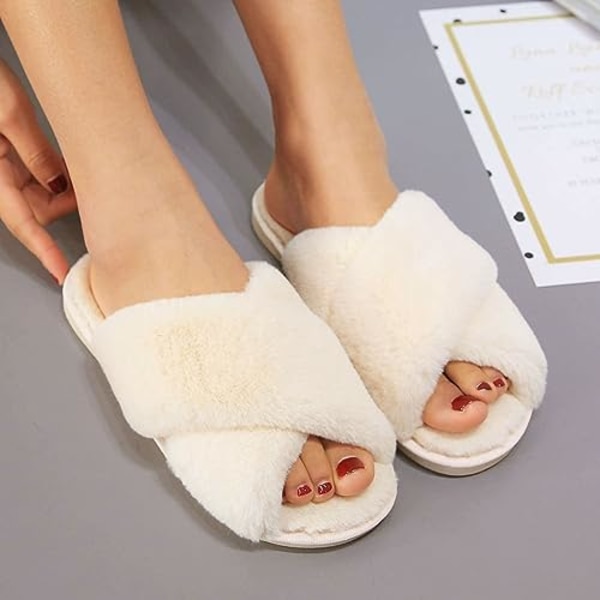 Chausson Fourrure Femme Tofflor 40 - 41 (passar fötter 39 - 40) sul längd 26cm Varma Bekväma Inomhus Plysch Päls Kvinnlig Öppen Tå Halkfria Hemtofflor