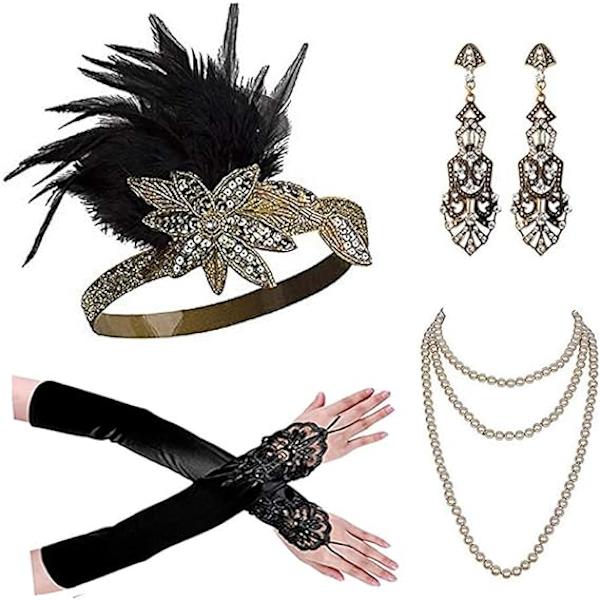 1920-talets moderna Gatsby-kläder och accessoarer set 1920-talets moderna pannband vintage pärlhalsband handskar