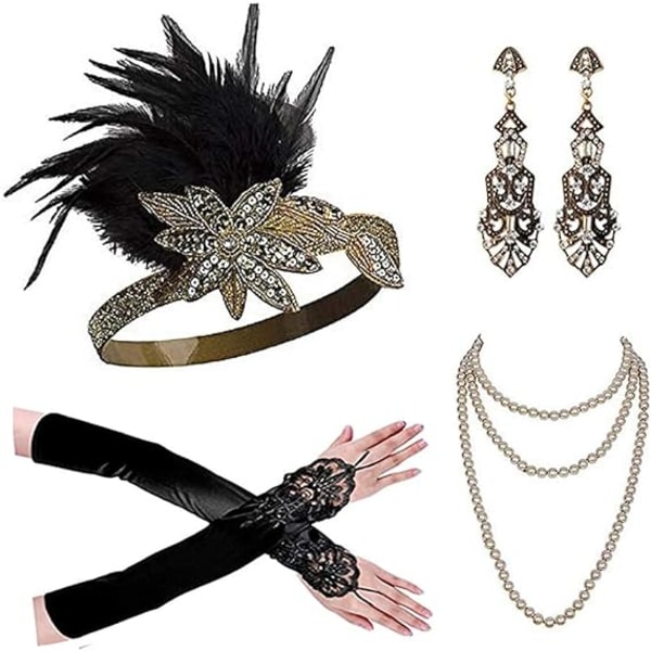 1920-talets moderna Gatsby-kläder och set 1920-talets moderna pannband, vintage pärlhalsbandshandskar