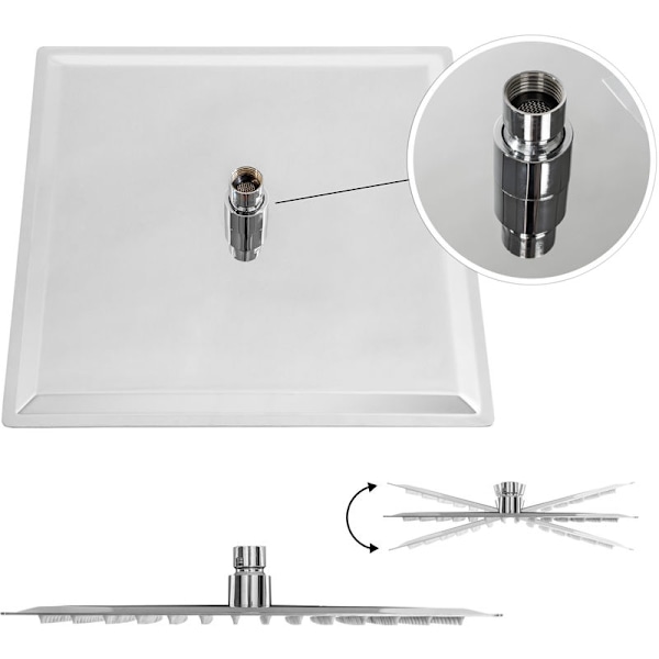 30 cm x 30 cm ruostumattomasta teräksestä valmistettu neliön muotoinen sadevesisuihkun suihkupää - hopea
