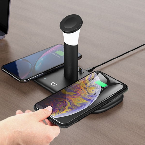 Multifunksjonell trådløs lader egnet for Apple mobiltelefon klokke øretelefon trådløs lading nattlys