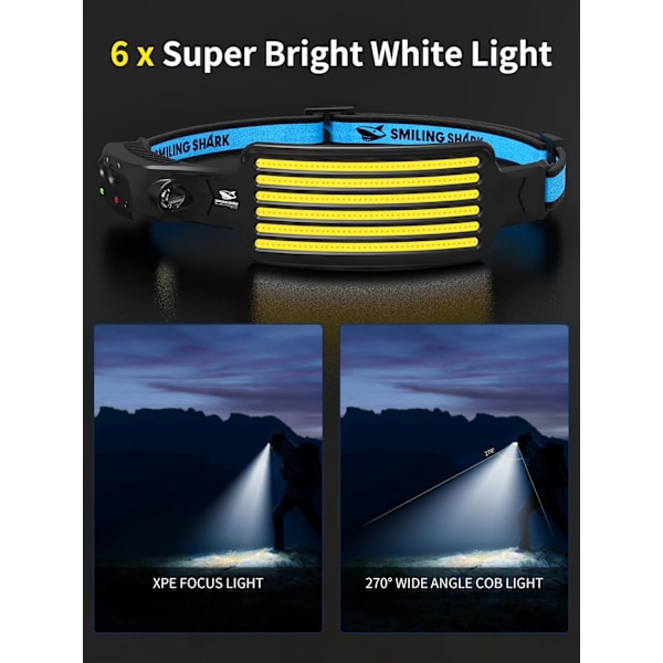 Hodelykt - 6-LED-array med bevegelsesdeteksjon | Oppladbar vanntett utendørslykt
