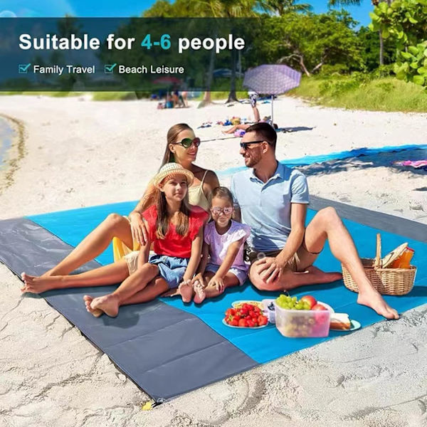 Strandmåtte Picnic Tæppe 200x210cm (Blå) Ultralet Strandtæppe Vandtæt Udendørs Strandmåtte til Strand, Camping, Bærbar Hurtigtørrende.