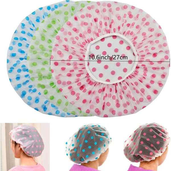 Dusjhette Elastisk Badehette Gjenbrukbar hatt med strikk for kvinner jenter dusj spa stue (3 stk, rosa blå grønn)