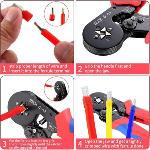 Krimpverktyg, HSC8 6-4 Krimpverktyg, 1250 Elektriska Krimpterminaler 0,25-10mm² - Krimpverktyg för Elinstallationer och Fordonsreparationer