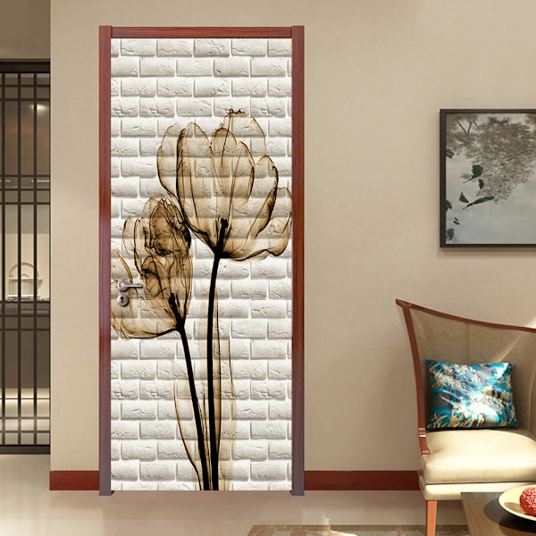Hibiscus mursten korn 77x200cm 3D dørklistermærke vinkælder fotovægmaleri Trompe l'oeil vægklistermærker PVC vandtæt tapet til soveværelse badeværelse køkken