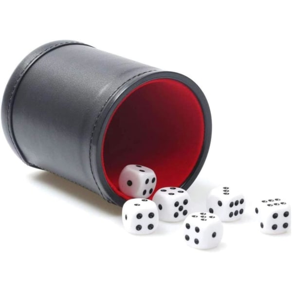 Terningbæger i kunstlæder med fløjlsfor, lydløs, til løgneterninger Farkle Yahtzee brætspil