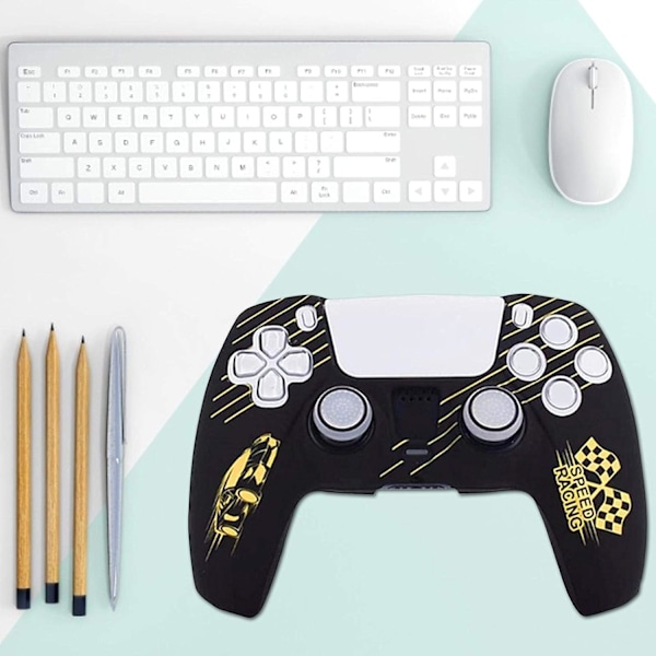 Gamepad Silikonfodral med 2 Hantelhattar för PS5-kontroller, halkfri mjukt dammskyddande skyddsfodral för PS5-spelgåvor (vit/gul/röd)