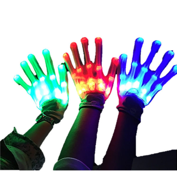 LED-handskar, LED-multifärgade blinkande handskar, blinkande skelettfärgade handskar, lysande LED-handskar, för vuxna Halloween jul födelsedagsfest