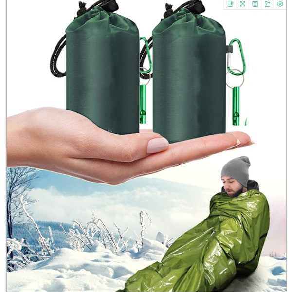 Survival Sleeping Bag,2pcs Green Emergency Sleeping Bag, Lightweight Survival Bivvy Outdoor Camping Hiking