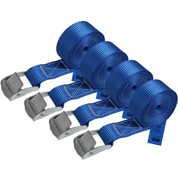 4 stropper á 2,5 cm x 2 m med klolås - Blå - Maksimal belastning 250 kg