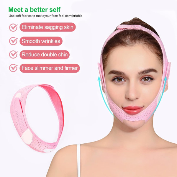 Ansiktsslankingsstropp (rosa), dobbel hake-reduksjon, ansiktsløftende ansikt