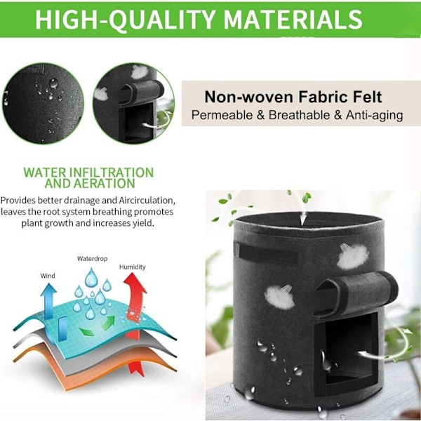 Geotextil Planteringspåse, 4 Potatisplanteringspåsar (2 stycken 38 liter, 2 stycken 26 liter), Potatiskruka med Fönster, för Plantering av Potatis, Tomater