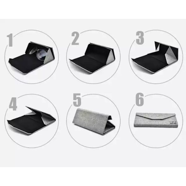 Grå Linned - Brilleetui til kvinder Designer Hard Case til solbriller og læsebriller - Miljøvenligt linned Brilleetui Trekant Foldbar Myopi Sung