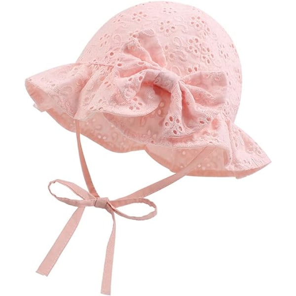 Pink - 1 stk. Blonder Sløjfe Sommerhat Baby Pige Bomuld Solskærm Nyfødt Baby Hat